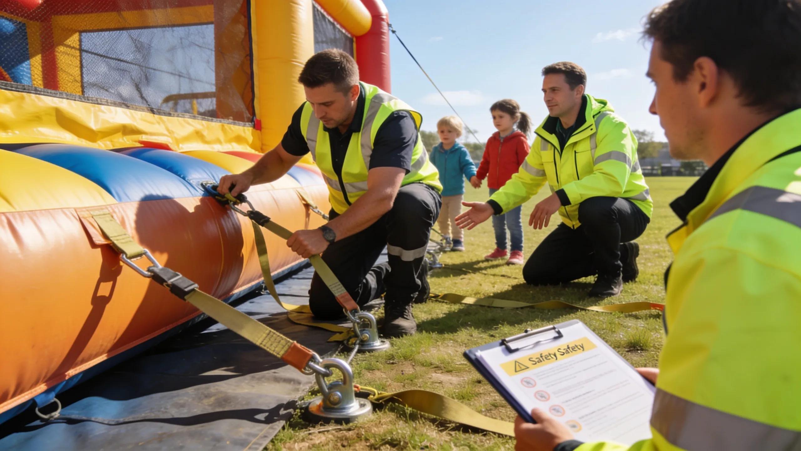 Licensed Professionals Setting Up A Jumping Castle With Proper Safety Measures