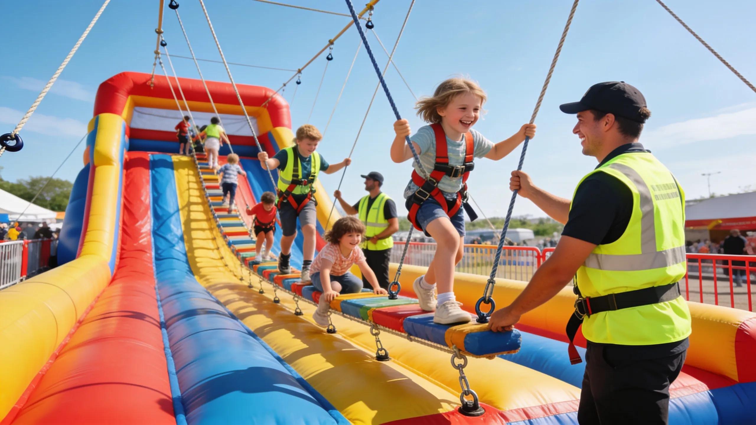 Children Enjoying Inflatable Setup While Supervised, Highlighting Safety Considerations